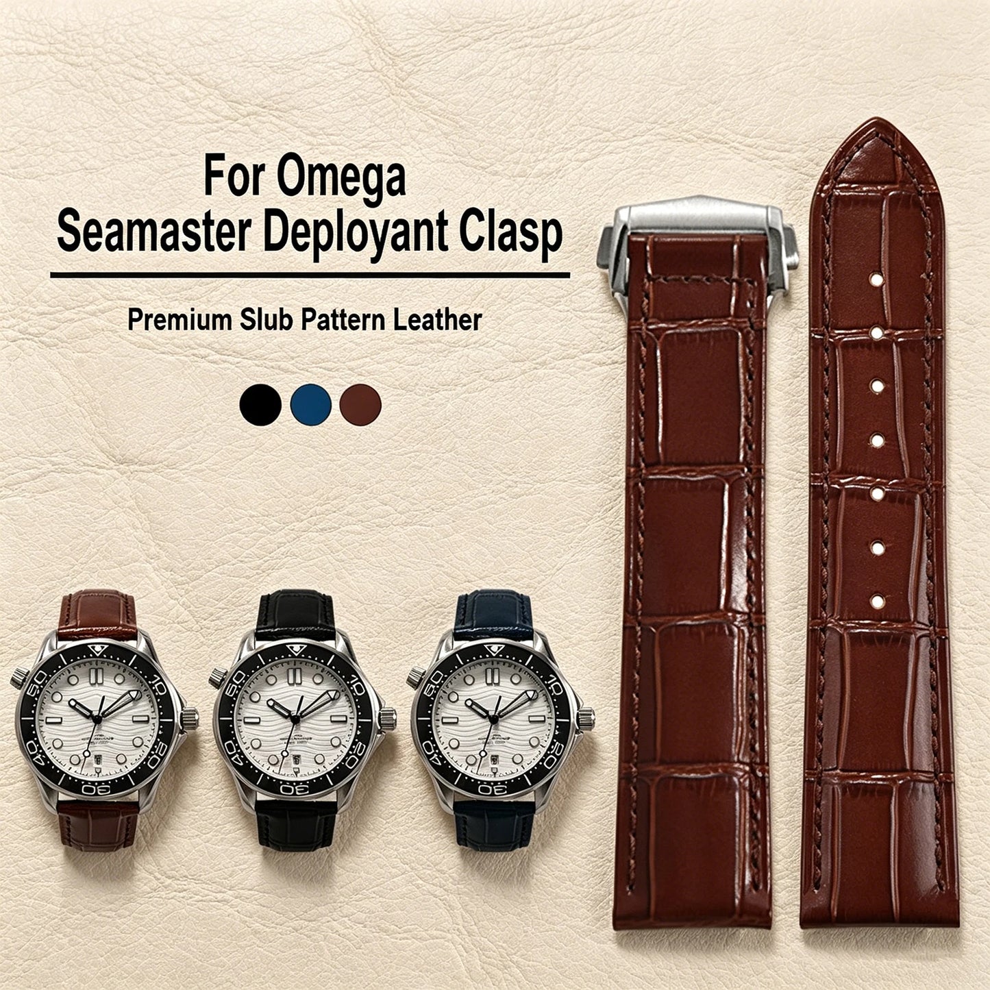 Bracelet en cuir d'origine pour montre Omega Speed Seamaster, 19mm, 20mm, 21mm, 22mm, fermoir déployant, bracelet en cuir à dégagement rapide en bambou pour hommes