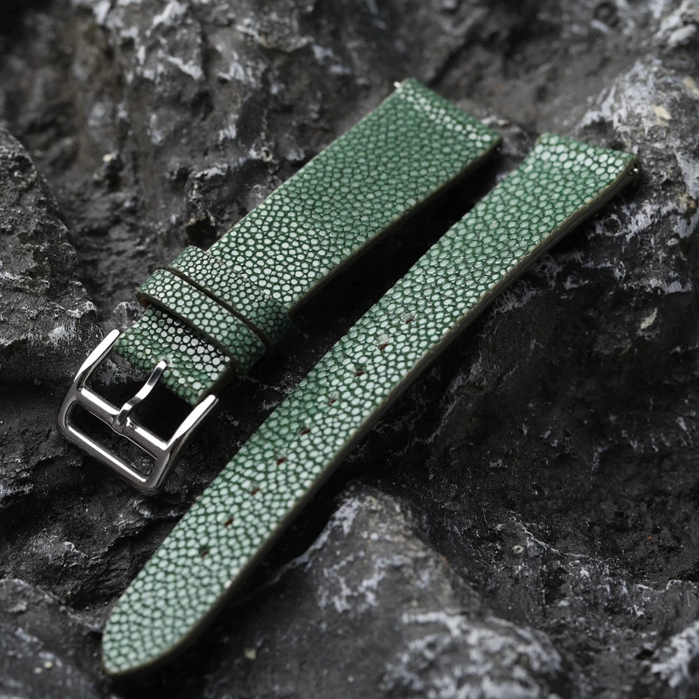 Bracciale da uomo fatto a mano in pelle di pesce perlato, 18mm, 19mm, 20mm, 21mm, 22mm, Vintage Devilfish, Nero, Verde, Blu, Morbido, Indossabile, Premium Lea