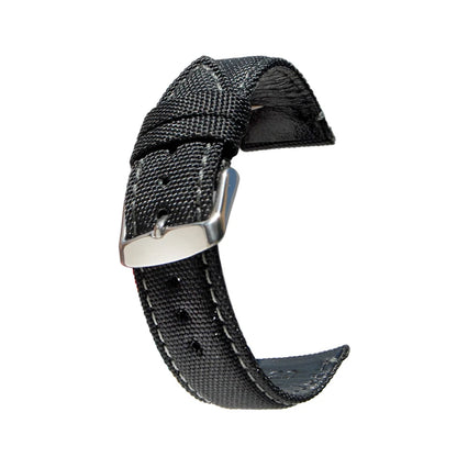 Premium Quality Nylon Black Sailcloth Leather Stitched Watch Strap 18mm 20mm 22mm