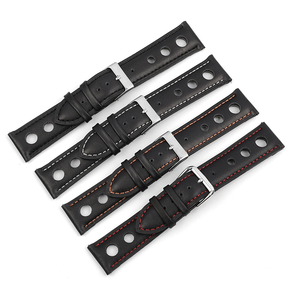 Cinturino per orologio in vera pelle traspirante, 3 fori, 18mm, 20mm, 22mm, 24mm, leggero, accessori per orologi di alta qualità