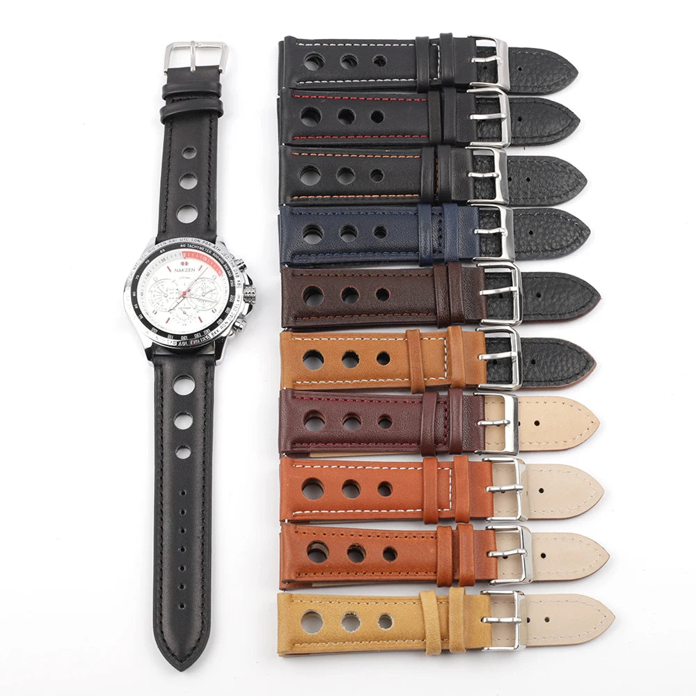 Cinturino per orologio in vera pelle traspirante, 3 fori, 18mm, 20mm, 22mm, 24mm, leggero, accessori per orologi di alta qualità