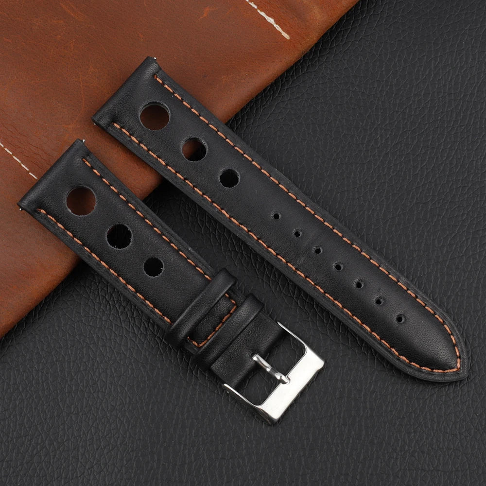 Cinturino per orologio in vera pelle traspirante, 3 fori, 18mm, 20mm, 22mm, 24mm, leggero, accessori per orologi di alta qualità