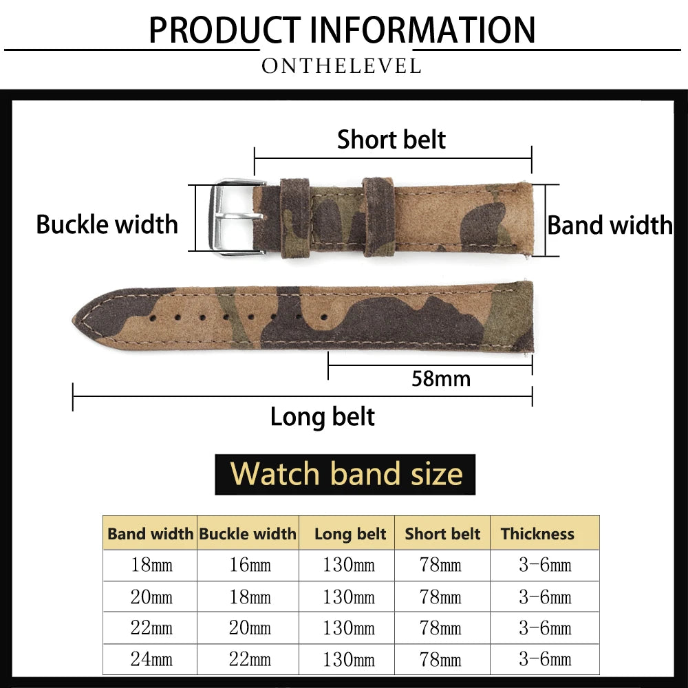 Onthelevel-Bracelet de montre en daim, pièce de rechange, 18mm 20mm 22mm 24mm