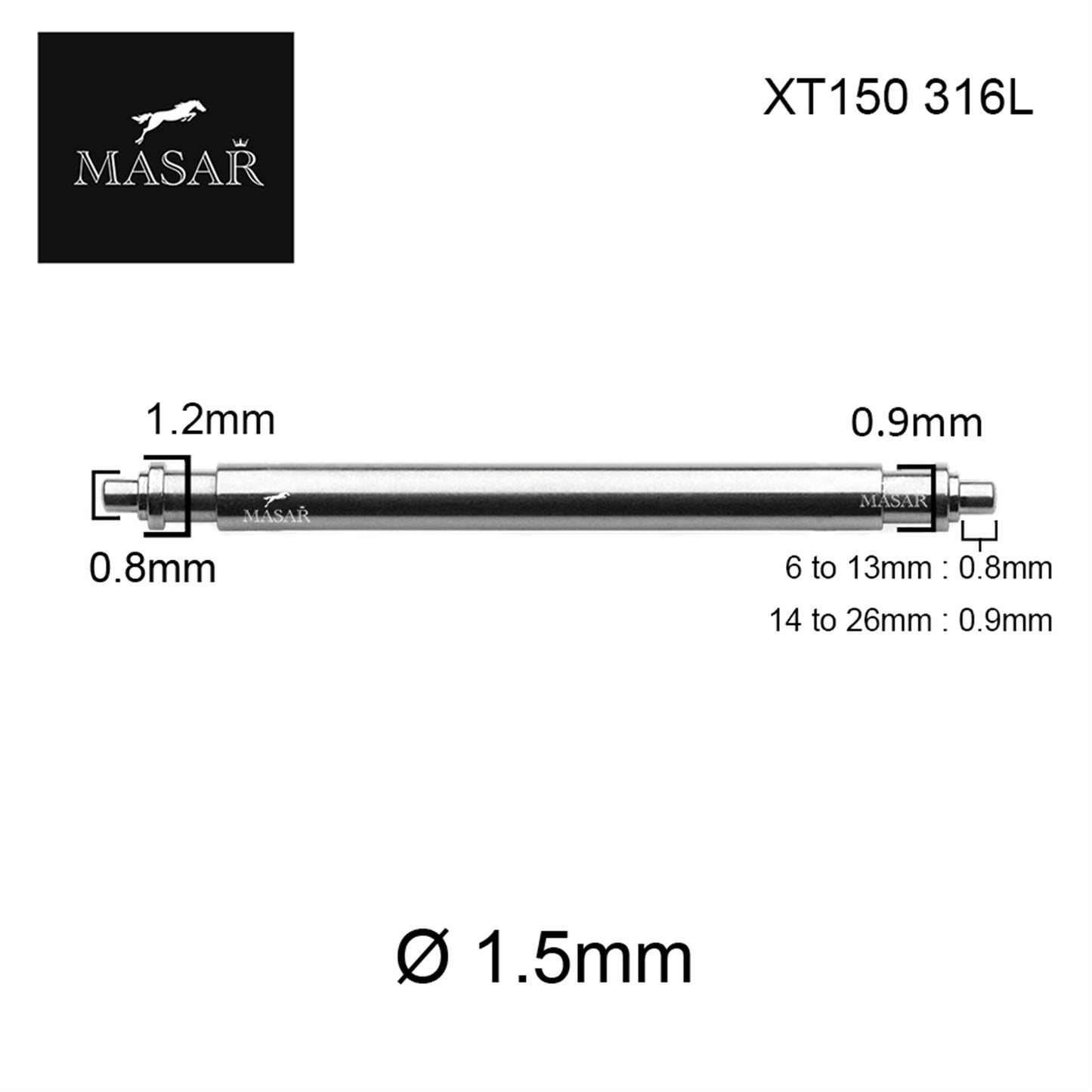 Pasadores de resorte compatibles con Rolex de 14 mm a 24 mm XT Ø 1,5 mm - Acero inoxidable 316L - 0,8 mm - 2 uds.