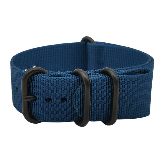 Masar Bracelet Montre ZULU Nylon / Bleu - Boucle Noir – Homme - Raide et épais 2mm