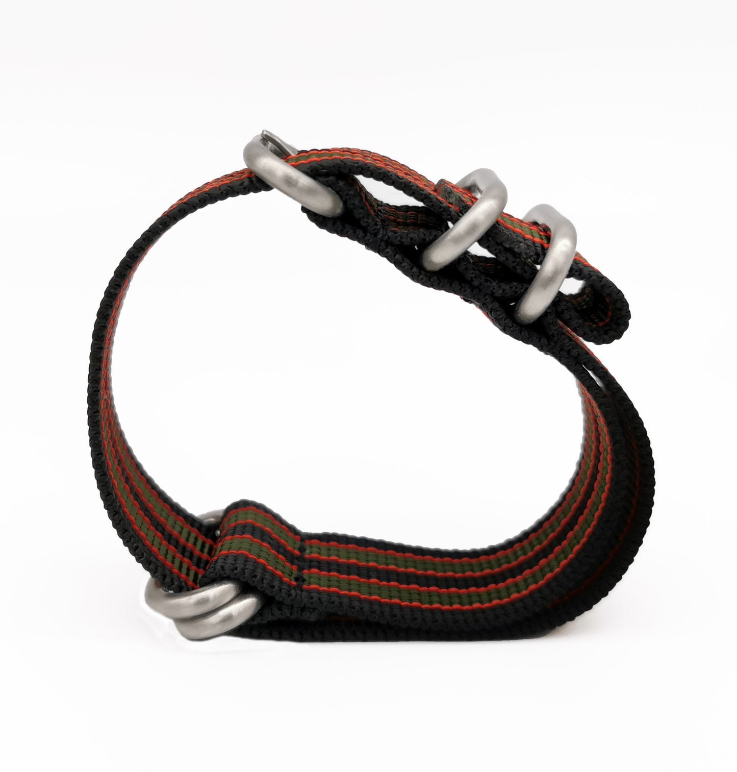 Bracelet Montre ZULU- James Bond Noir-Rouge-Vert - Boucle Satin - Homme - Raide et épais 2mm