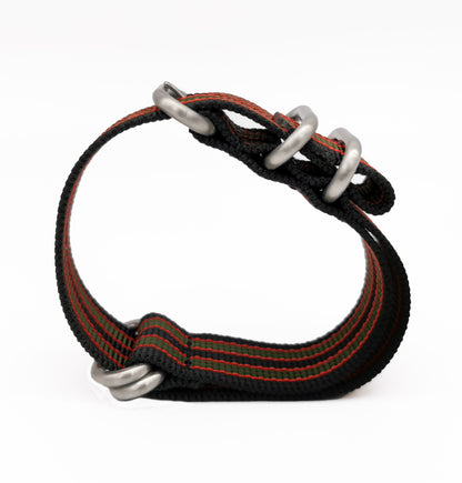 Bracelet Montre ZULU- James Bond Noir-Rouge-Vert - Boucle Satin - Homme - Raide et épais 2mm