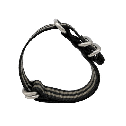 Masar Bracelet Montre ZULU 22mm Nylon Noir-Gris - Boucle Noir - Homme - Raide et épais 2mm