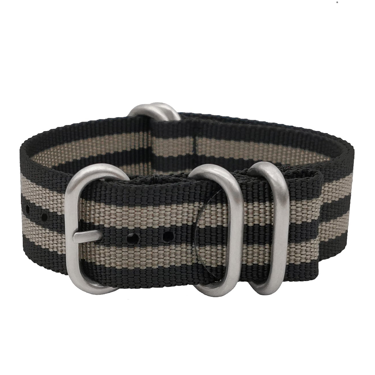 Masar Bracelet Montre ZULU 22mm Nylon Noir-Gris - Boucle Noir - Homme - Raide et épais 2mm