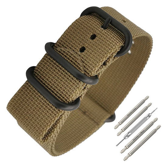 Masar ZULU Bracelet Nato 19mm Nylon Vert - Olive / Boucle Noir - Homme - Strap Raide et épais 2mm