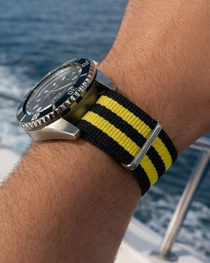 Masar Bracciale Orologio Nato Nero / 2 strisce Giallo