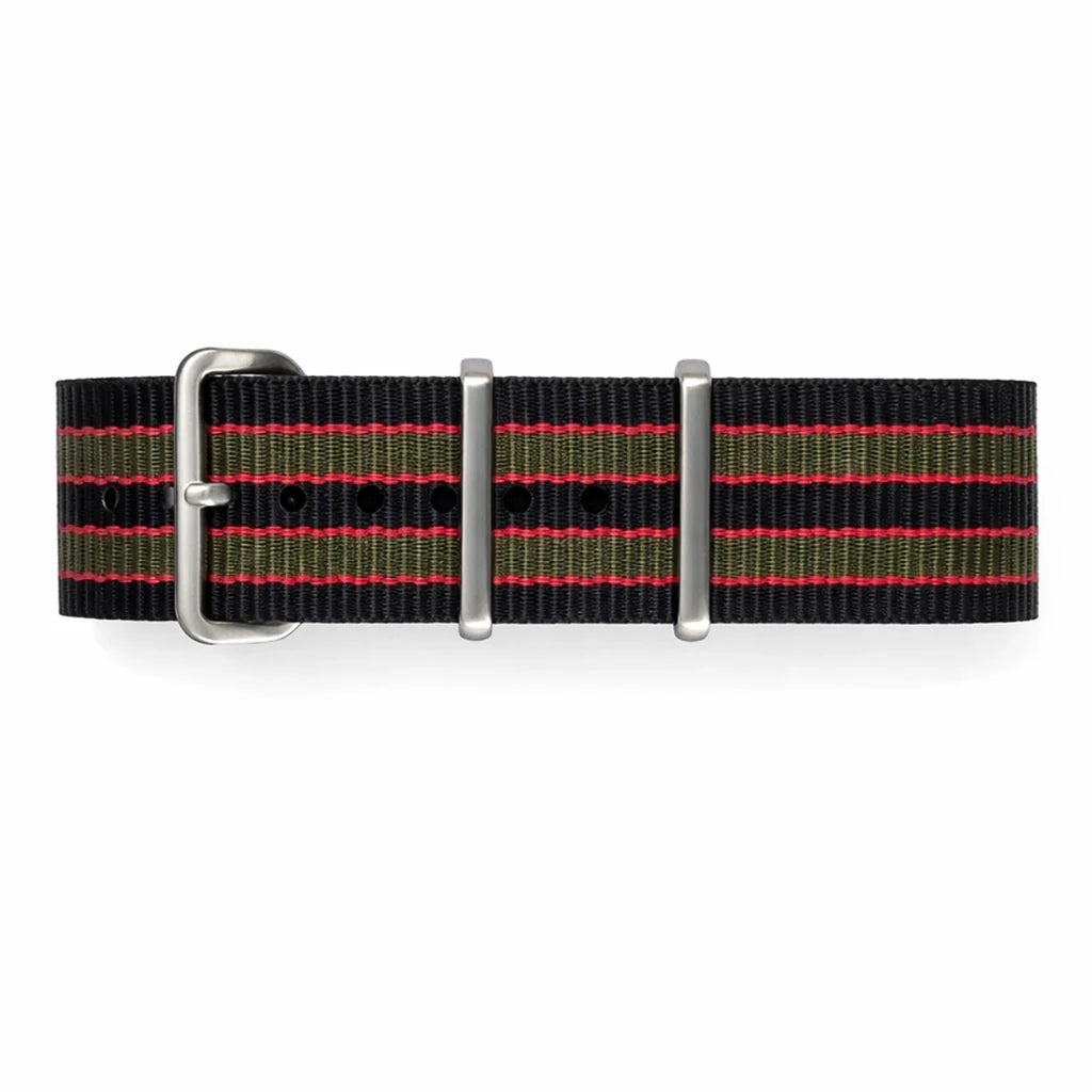 Masar Bracelet de Montre Nato James Bond Nylon Noir Rouge Vert