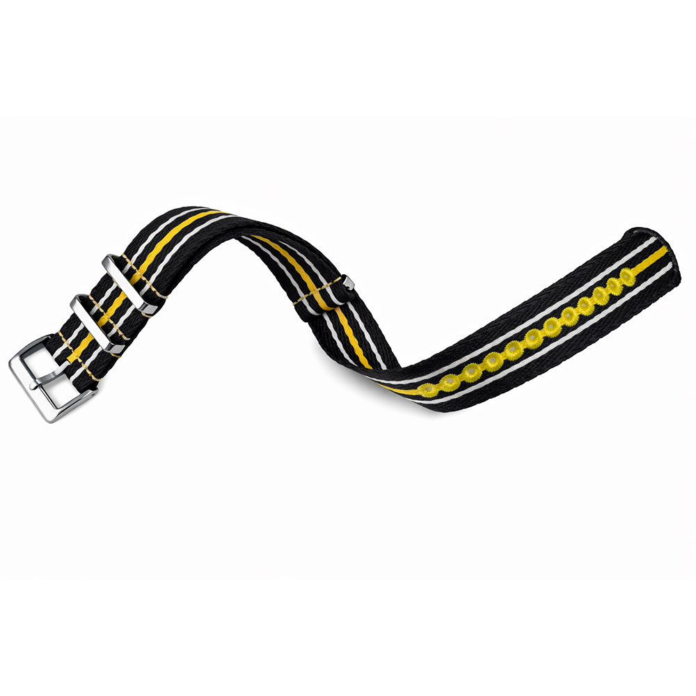 Masar Bracelet montre Nato Noir Jaune Blanc - Nylon tressé 20mm 22mm