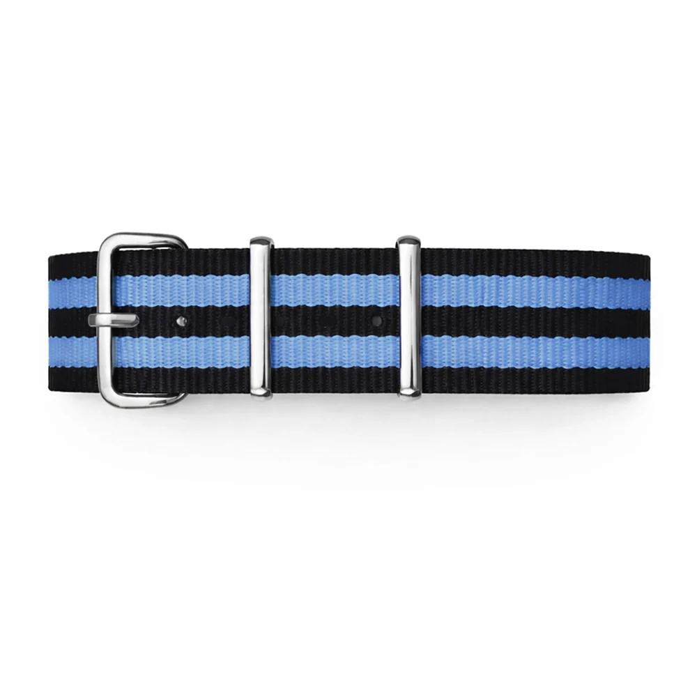 Masar Bracciale Orologio Nato Nero / 2 strisce Azzurro
