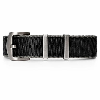 Masar XXL 32cm Bracelet de Montre NATO Nylon Gris / Noir / Boucle Satin - Homme