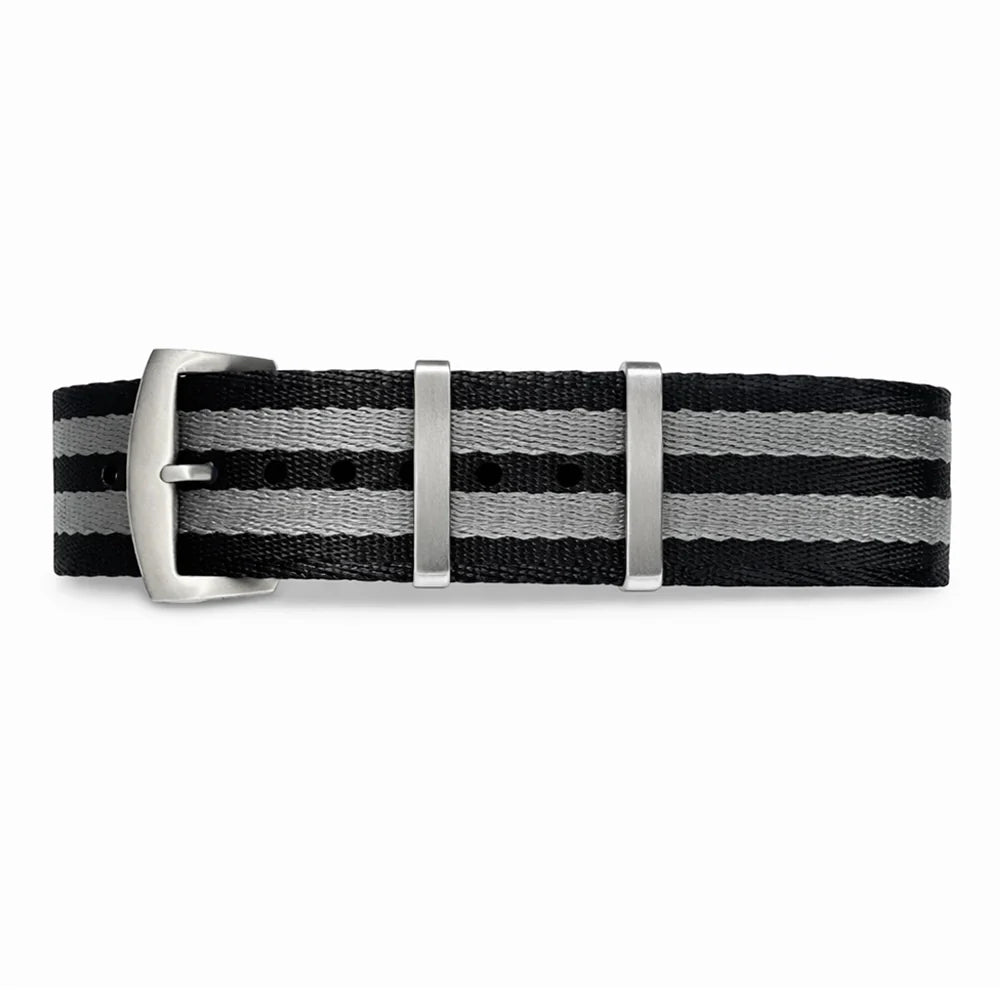 Masar Bracelet de Montre Nato James Bond Noir Gris - Nylon doux tressé 1,25mm