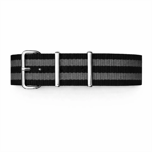 Black Nato Watch Strap / 2 Dark Grey Stripes