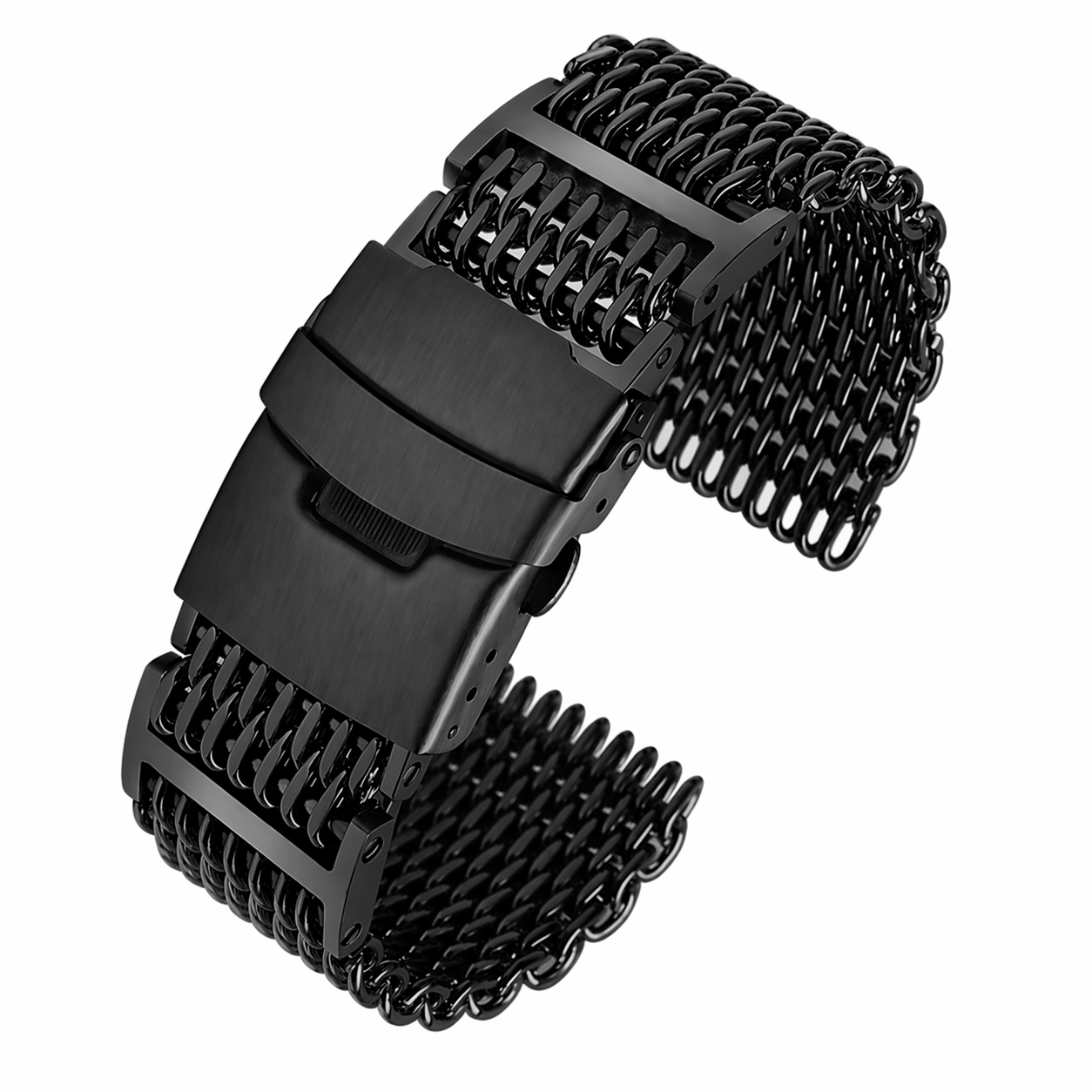 Bracelet Montre Acier Maille Requin (Shark) Noir – Boucle Déployante