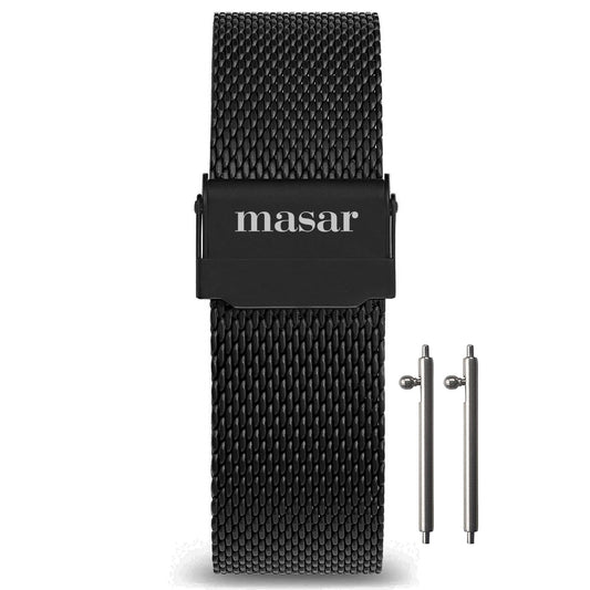 Cinturino per orologio a sgancio rapido in maglia milanese nera - Maglia da 0,6 mm - Premium