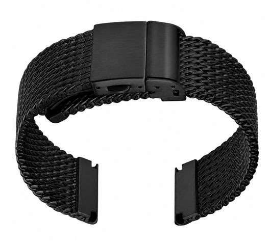 Premium Bracelet Montre Maille Milanais - Big Mesh - Acier 316L Noir - Boucle Déployante