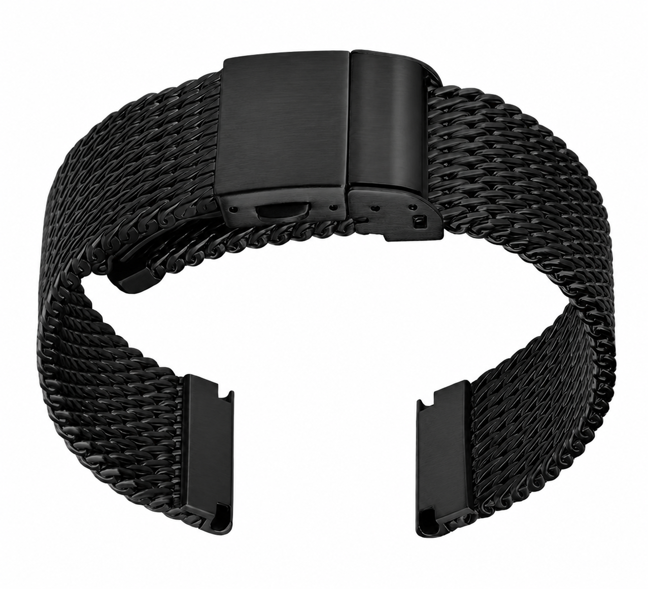 Premium Milanese Mesh Watch Bracelet - Big Mesh - Black 316L Steel - Deployant Clasp - Wrist min. 18cm