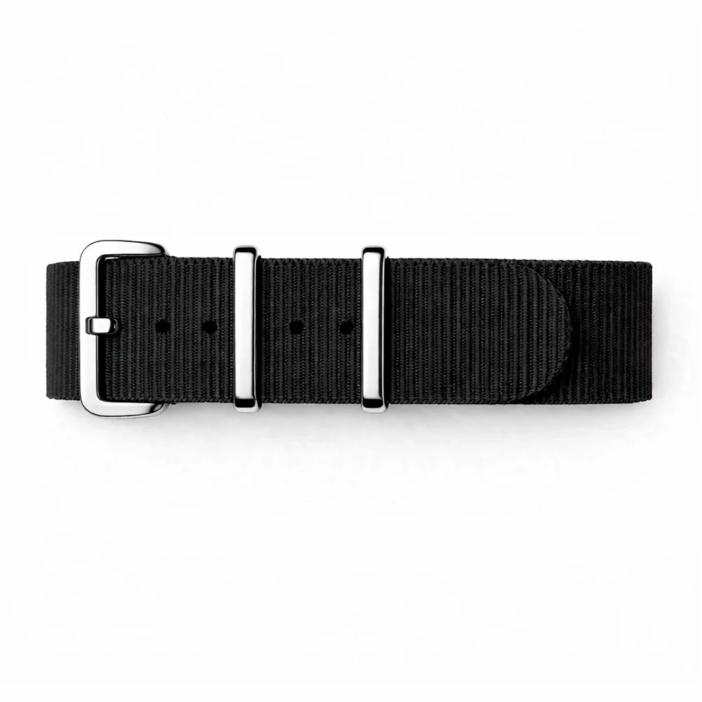 Black NATO Watch Strap / Polished Silver Mirror Buckle