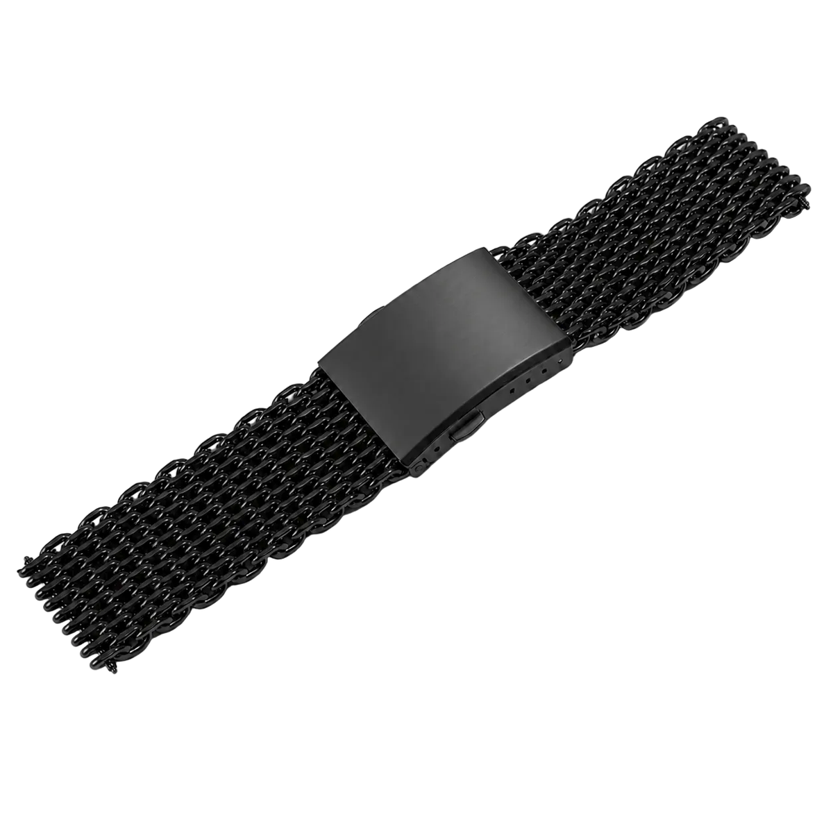 Masar Bracelet Montre Maille Requin (Shark) Noir - Acier 304 Poli Miroir - Boucle Déployante micro-réglages / Premium