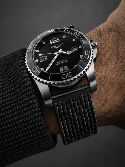 Premium Milanese Mesh Watch Bracelet - Big Mesh - Black 316L Steel - Deployant Clasp - Wrist min. 18cm