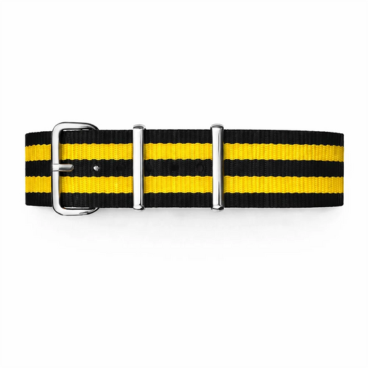Masar Bracelet Montre Nato Noir / 2 bandes Jaune