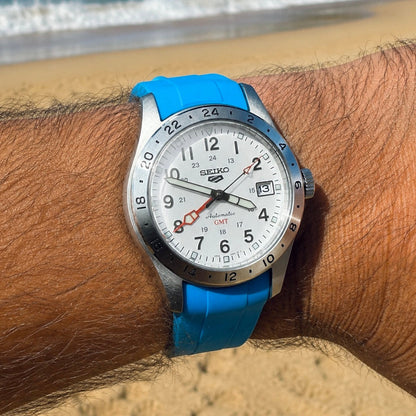 Masar FKM 橡胶表带，兼容 Seiko 5 Sports Field 39mm 及 39.4mm 表款 - 配针扣 + 折叠扣 - 曲面接口 / 优质版