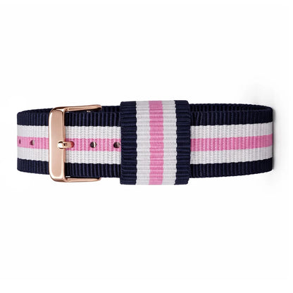 Masar Bracelet Montre NATO Nylon Bleu-Blanc-Rose Southampton - Boucle Doré Or Rose