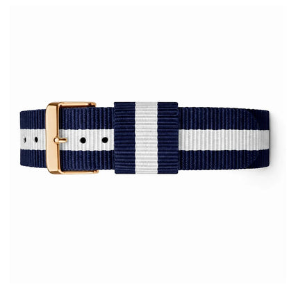 Cinturino per orologio NATO in nylon blu scuro-bianco-Glasgow, fibbia color oro rosa