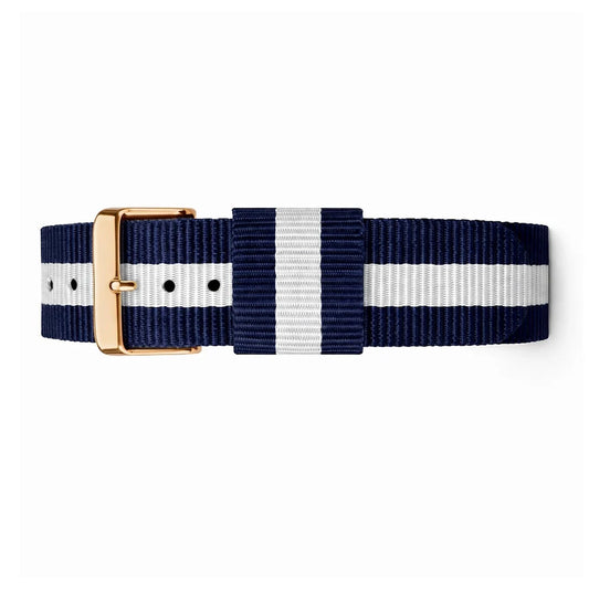 Masar Bracelet Montre NATO Nylon Bleu foncé-Blanc-Glasgow Boucle Doré Or Rose