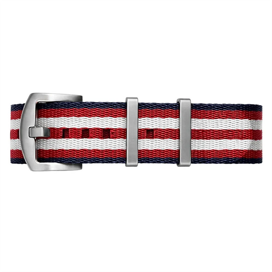 Bracelet Montre Nato Nylon Bleu/Blanc/Rouge - Boucle Acier Brossé -  Homme