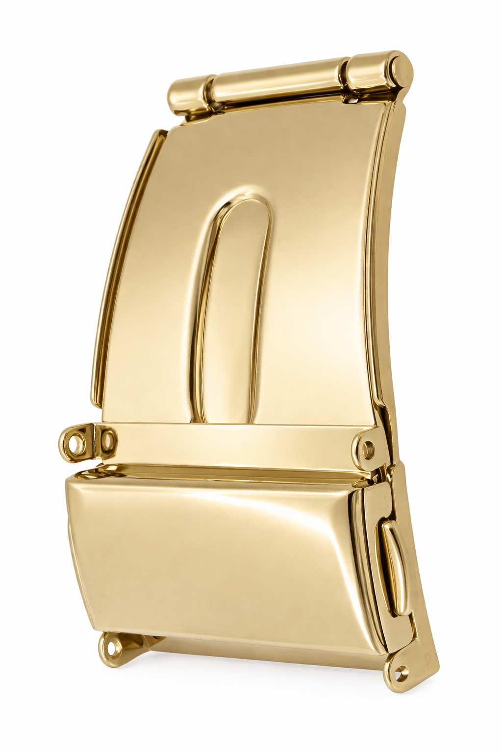 Short Deployant Buckle Gold Watch Strap without pin buckle - 3-Fold Butterfly Clasp - Mirror Polished Steel - 1 Pc