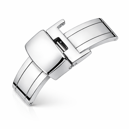 Masar Fibbia Déployante Bracciale Orologio - Chiusura Farfalla - Acciaio Lucido a Specchio Argento - 1 pz