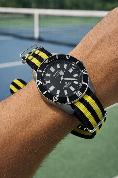 Masar Bracciale Orologio Nato Nero / 2 strisce Giallo
