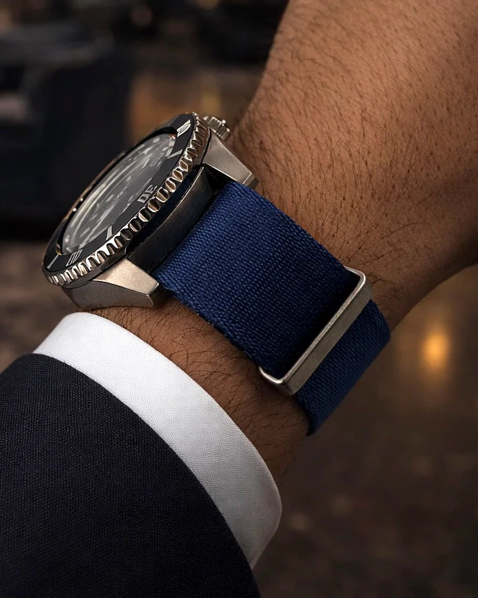 Masar Bracelet montre NATO Nylon Bleu / Boucle Satin - Souple – Homme