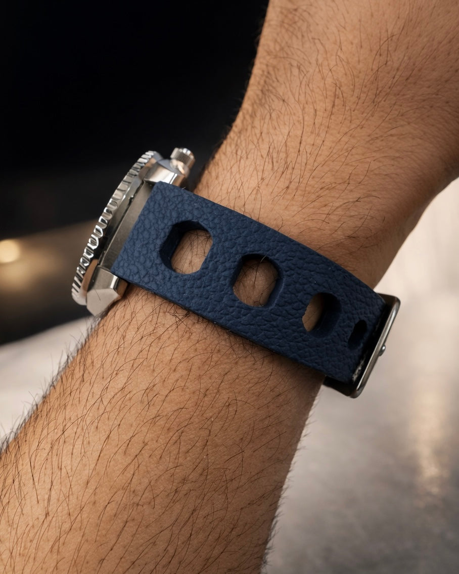 Bracelet de montre Tropic vintage en caoutchouc FKM Bleu Marine 