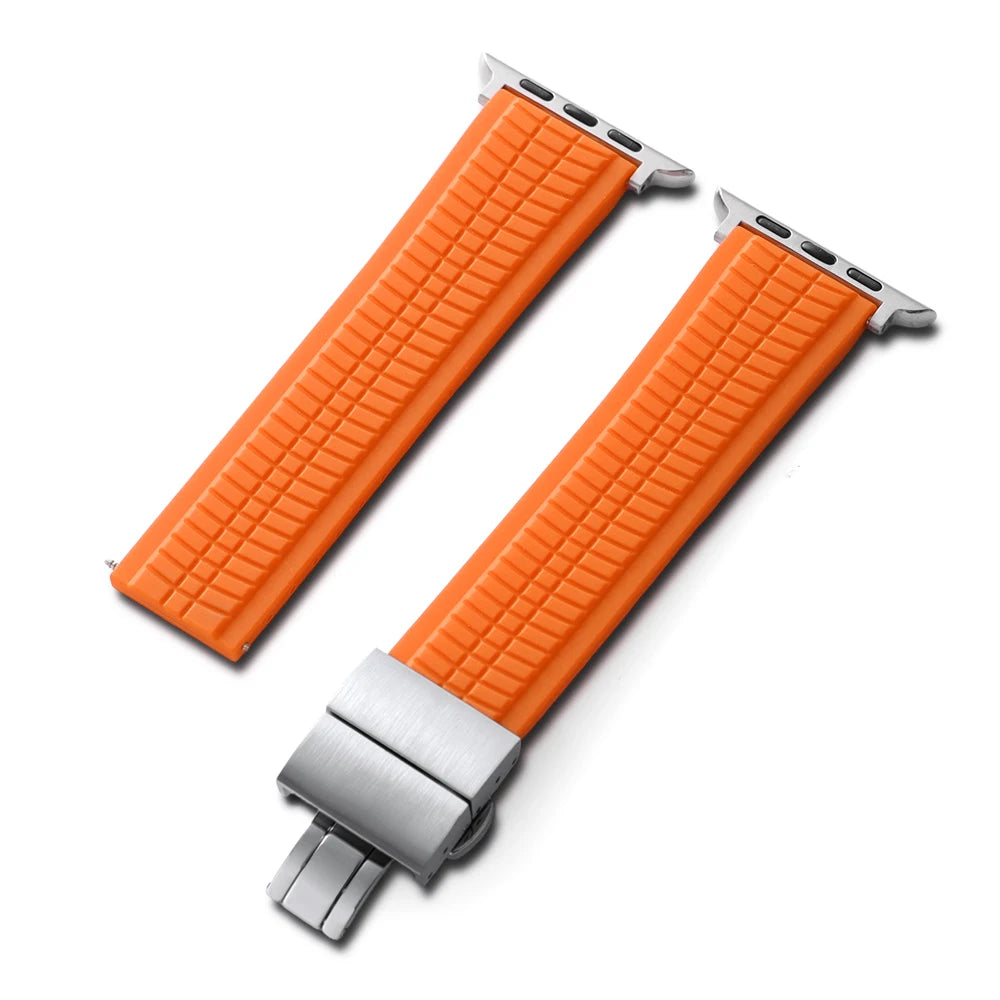 Cinturino in gomma FKM Masar per Apple Watch con adattatore – Motivo in rilievo stile Patek – Compatibile con le serie da 1 a 11, SE e Ultra