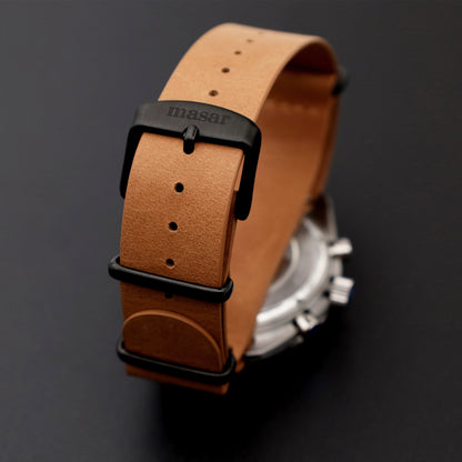 Masar Bracelet Premium Nato Marron en Cuir pour Montre - Boucle Noir