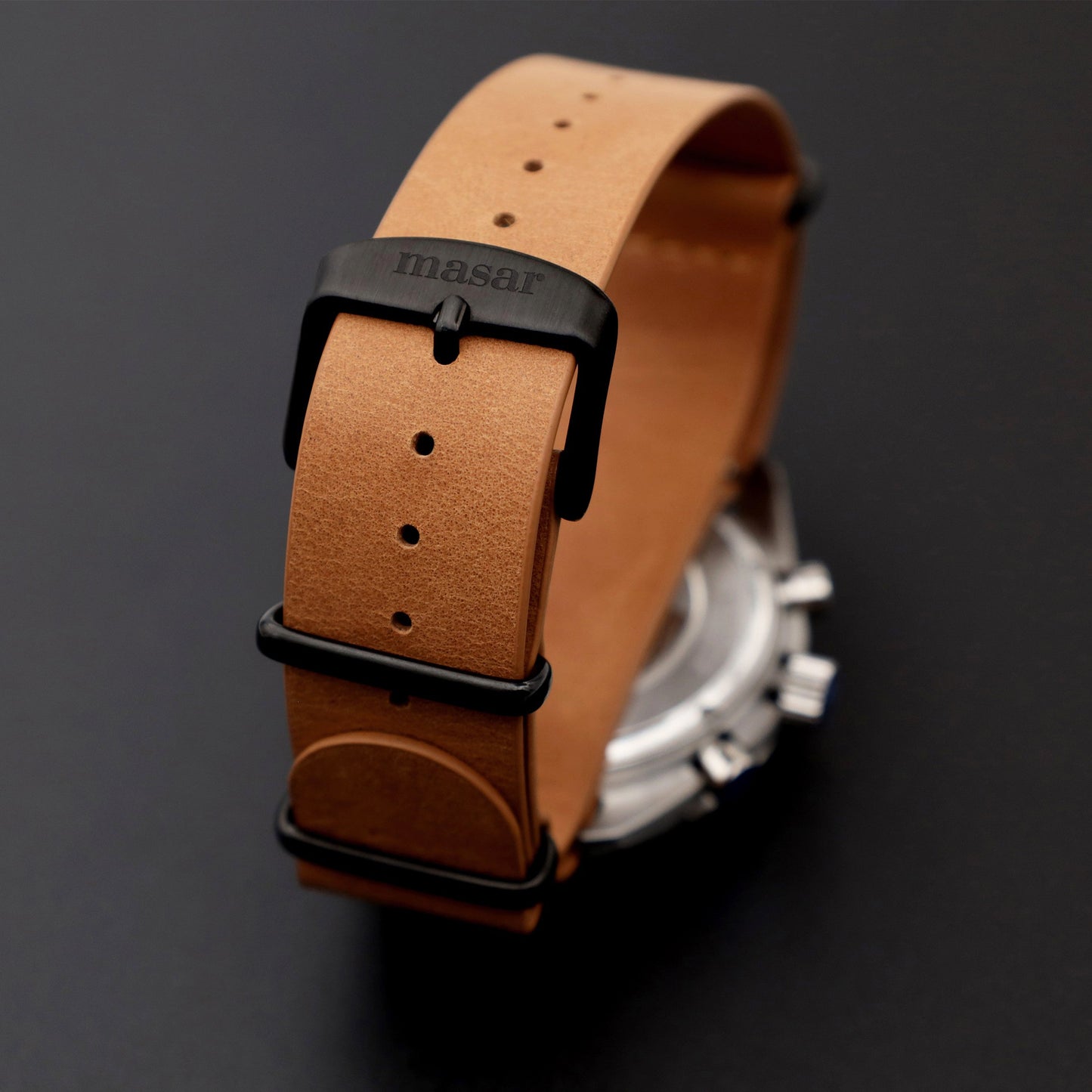 Cinturino per Orologio NATO in Vera Pelle Marrone Chiaro – Fibbia Nera