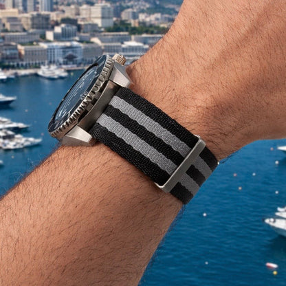 Masar Bracelet de Montre Nato James Bond Noir Gris - Nylon doux tressé 1,25mm