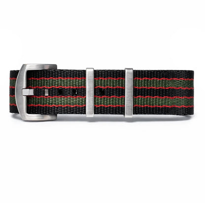 Cinturino di Ricambio NATO in Nylon per Orologio James Bond – Originale – Nero-Rosso-Verde – Fibbia Satinata – Uomo