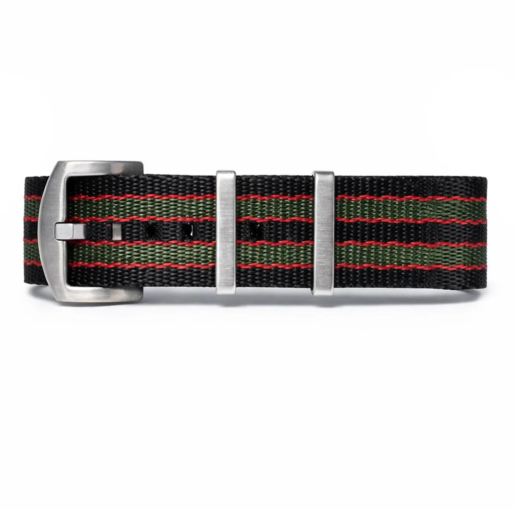 Masar Bracelet montre NATO Nylon James Bond - Original – Noir-Rouge-Vert - Boucle Satin - Homme