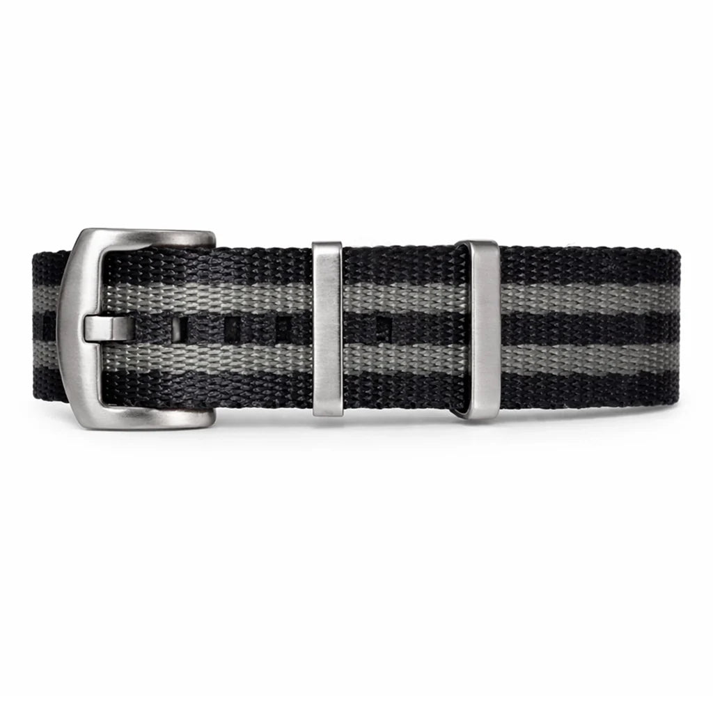 XXL 32cm Bracelet NATO Nylon Gris/Noir James Bond 007 - Boucle Satinée – Homme
