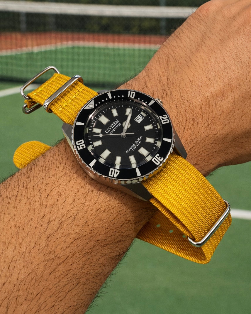 Masar Bracelet Montre Nato Jaune Moutarde - Hybride Tissu Nylon / Silicone
