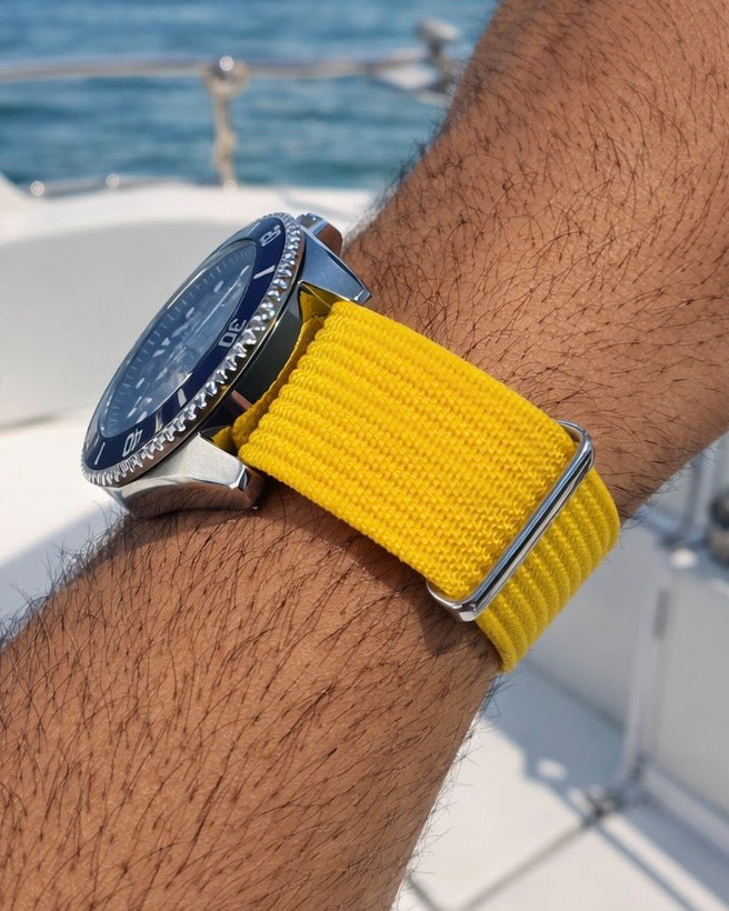 Masar Bracelet Montre Nato Jaune - Hybride Tissu Nylon / Silicone