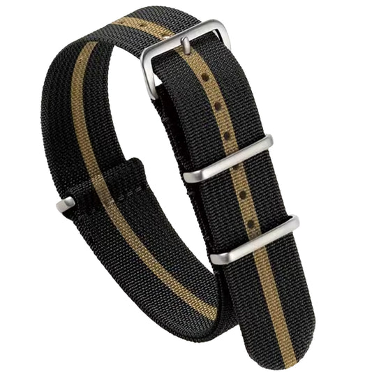 Masar Bracelet de Montre Compatible Citizen NATO Noir / Khaki – Hybride Nylon & Silicone