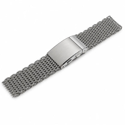 Masar Bracelet Montre Maille Requin (Shark) - Acier 304 Poli Miroir - Boucle Déployante micro-réglages / Premium